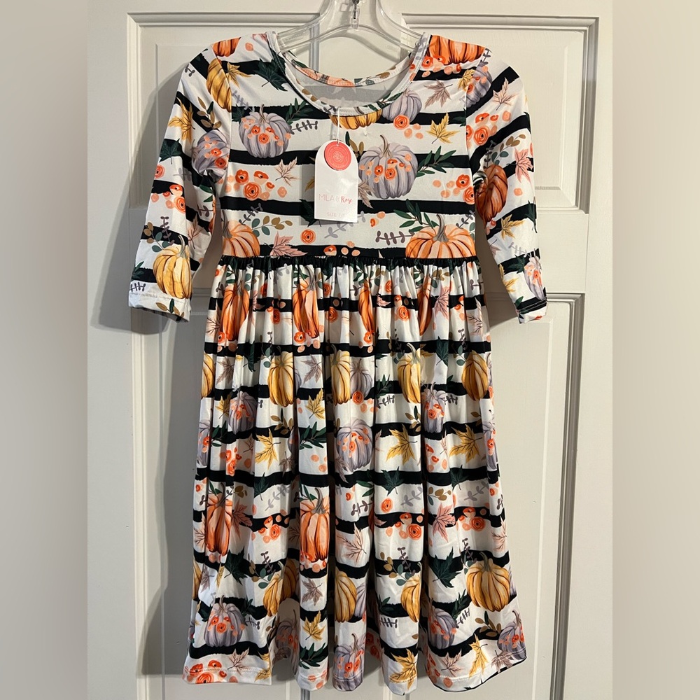 Mika & Rose Pumpkin Print Long Sleeve Dress